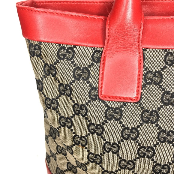 Authentic Gucci red leather monogram canvas tote bag - Picture 8 of 15